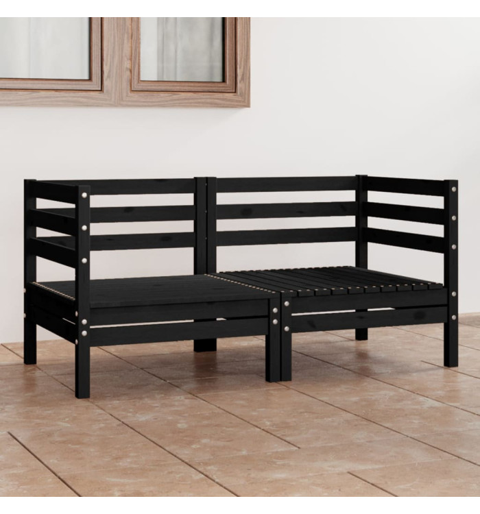 Canapé à 2 places de jardin Noir Bois de pin solide | Mobilier & Déco