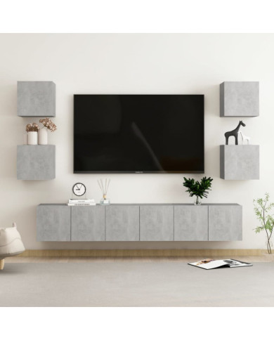 Ensemble de meubles TV 7 pcs Gris béton Bois d'ingénierie | Mobilier & Déco
