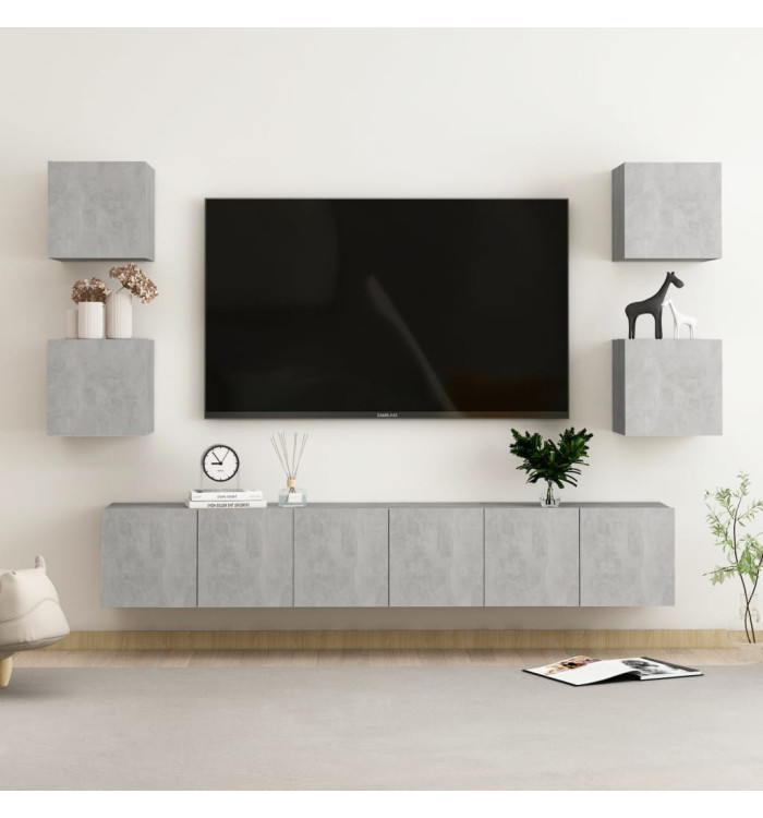 Ensemble de meubles TV 7 pcs Gris béton Bois d'ingénierie | Mobilier & Déco