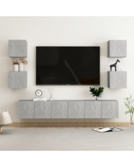 Ensemble de meubles TV 7 pcs Gris béton Bois d'ingénierie | Mobilier & Déco
