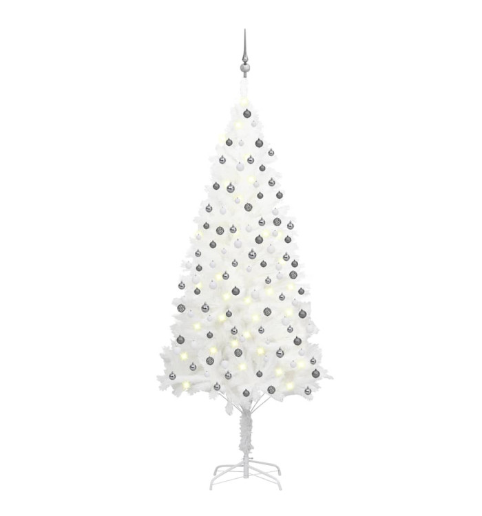 Arbre de Noël artificiel pré-éclairé et boules blanc 210 cm | Mobilier & Déco