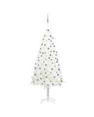 Arbre de Noël artificiel pré-éclairé et boules blanc 210 cm | Mobilier & Déco
