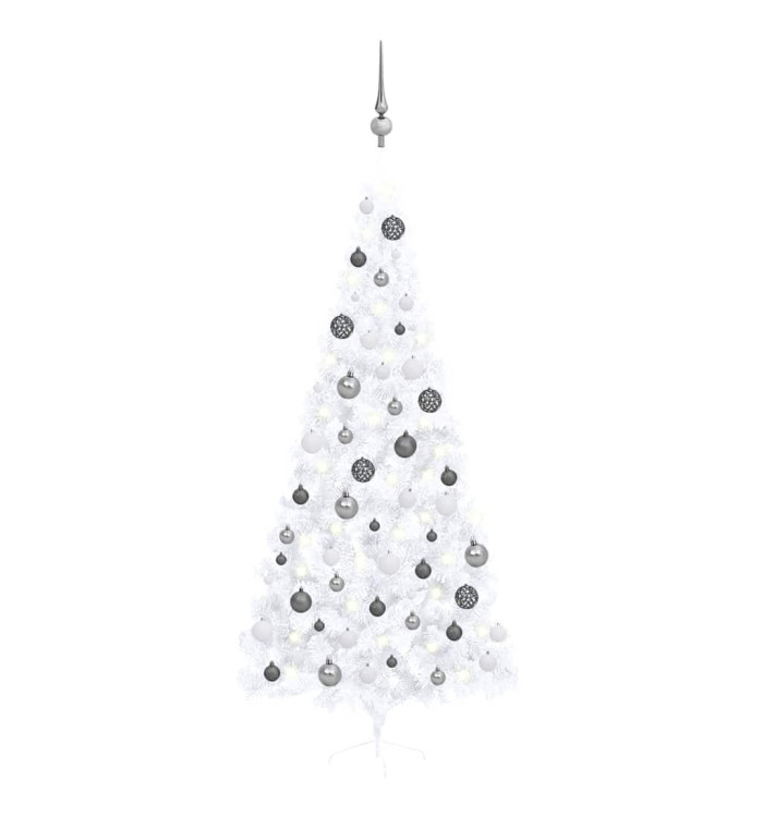 Demi-arbre de Noël artificiel pré-éclairé et boules blanc 240cm | Mobilier & Déco