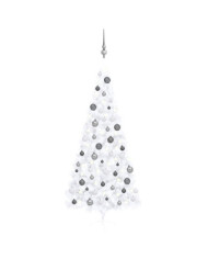 Demi-arbre de Noël artificiel pré-éclairé et boules blanc 240cm | Mobilier & Déco