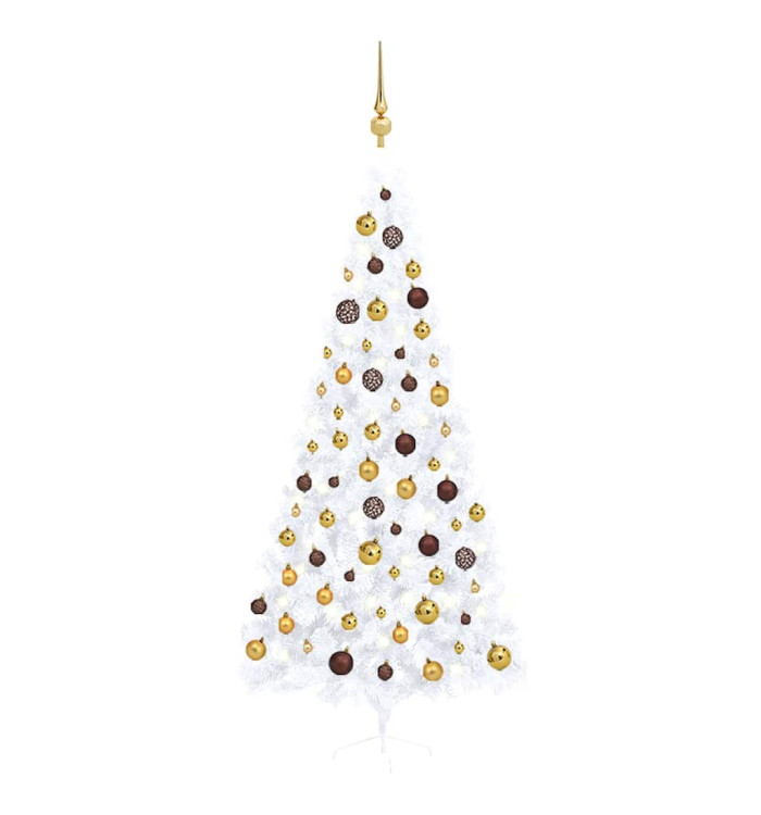 Demi-arbre de Noël artificiel pré-éclairé et boules blanc 240cm | Mobilier & Déco