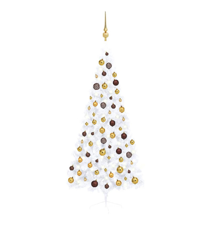 Demi-arbre de Noël artificiel pré-éclairé et boules blanc 180cm | Mobilier & Déco