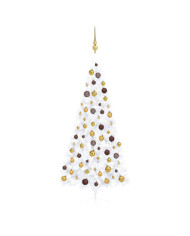 Demi-arbre de Noël artificiel pré-éclairé et boules blanc 180cm | Mobilier & Déco