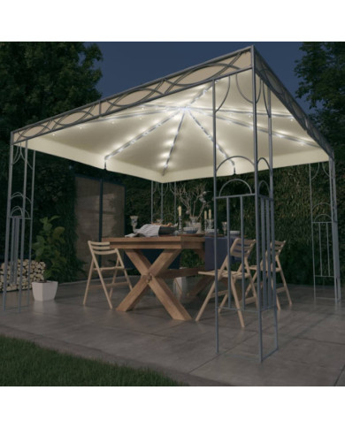 Tonnelle avec guirlande lumineuse à LED 300x300 cm Crème | Mobilier & Déco