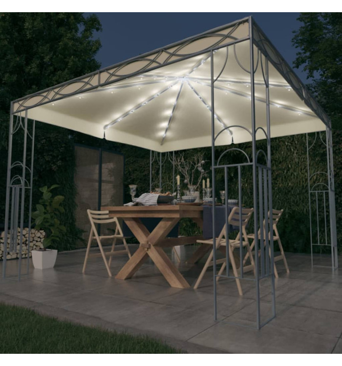 Tonnelle avec guirlande lumineuse à LED 300x300 cm Crème | Mobilier & Déco