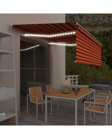 Auvent manuel rétractable avec store LED 4x3 m Orange et marron | Mobilier & Déco