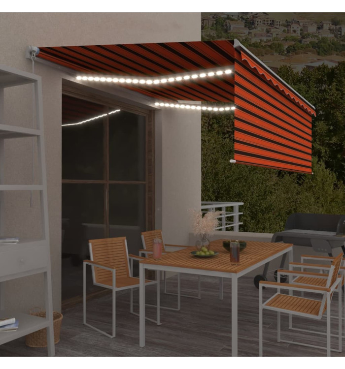 Auvent manuel rétractable avec store LED 4x3 m Orange et marron | Mobilier & Déco