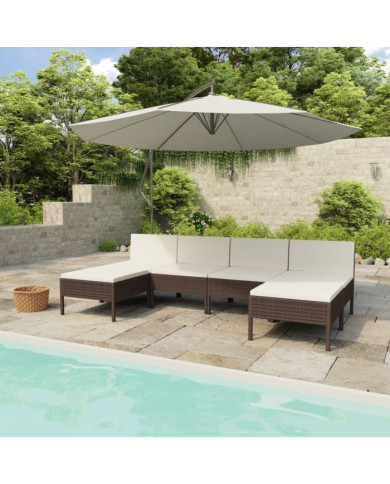 Salon de jardin 6 pcs avec coussins Résine tressée Marron | Mobilier & Déco