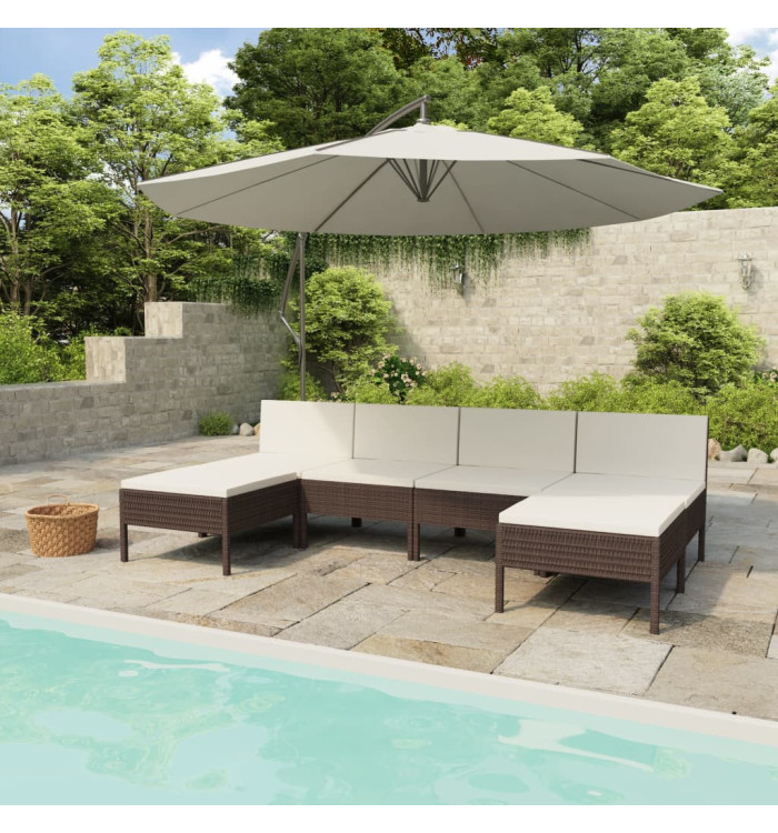 Salon de jardin 6 pcs avec coussins Résine tressée Marron | Mobilier & Déco