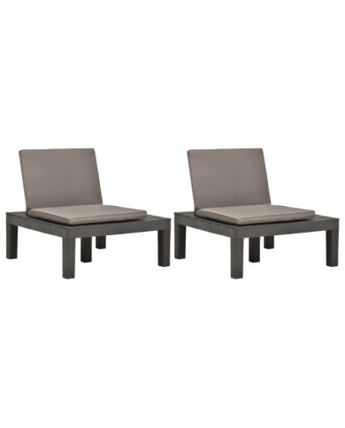 Chaises de salon de jardin et coussins 2pc Plastique Anthracite | Mobilier & Déco
