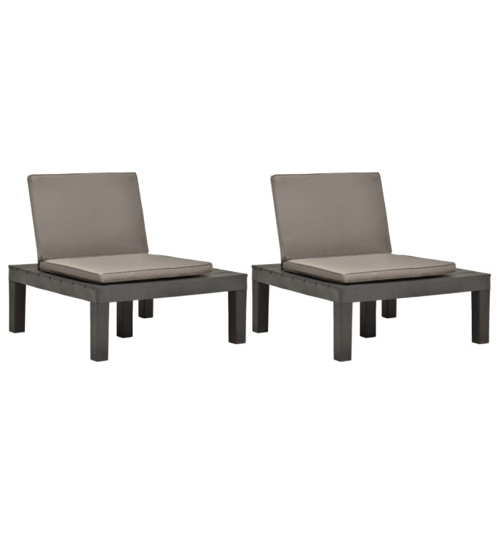 Chaises de salon de jardin et coussins 2pc Plastique Anthracite | Mobilier & Déco