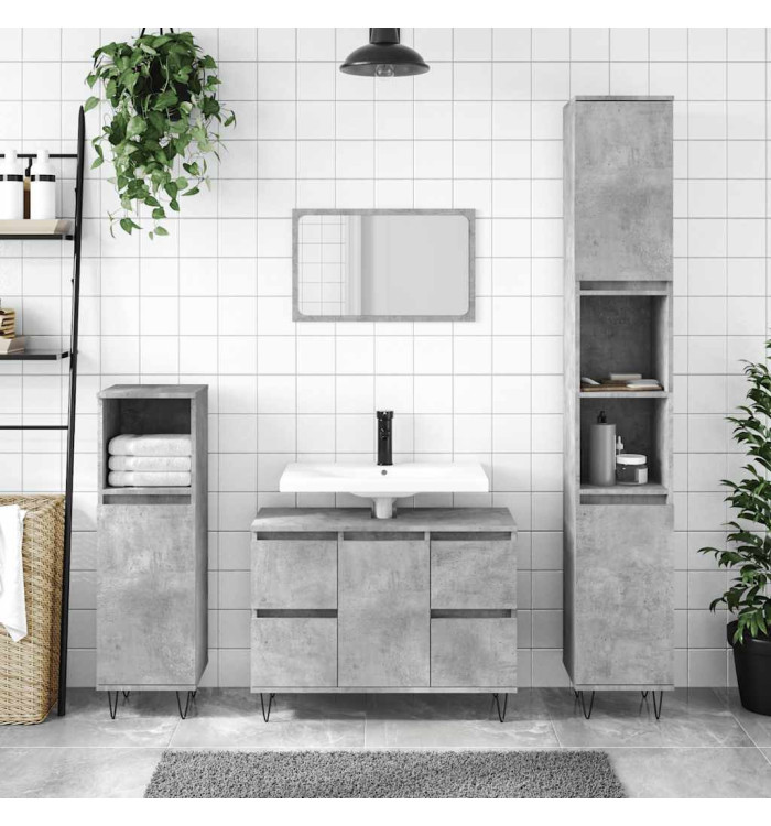 Armoire salle de bain gris béton 80x33x60cm bois d'ingénierie | Mobilier & Déco
