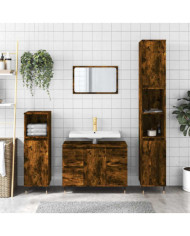 Armoire salle de bain chêne fumé 80x33x60cm bois d'ingénierie | Mobilier & Déco