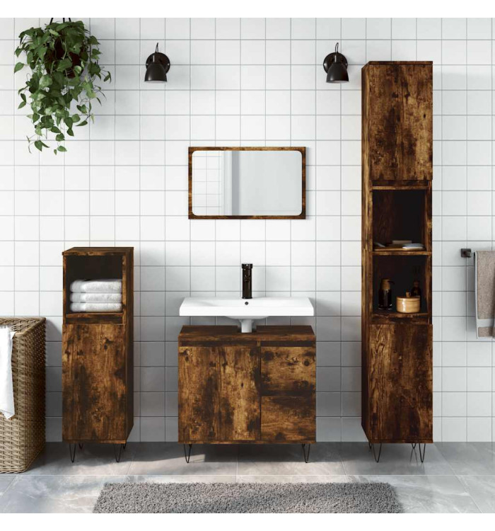 Armoire de bain chêne fumé 65x33x60 cm bois d'ingénierie | Mobilier & Déco