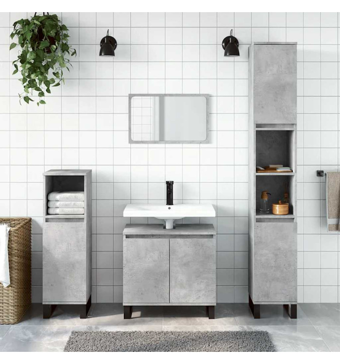 Armoire de bain gris béton 58x33x60 cm bois d'ingénierie | Mobilier & Déco
