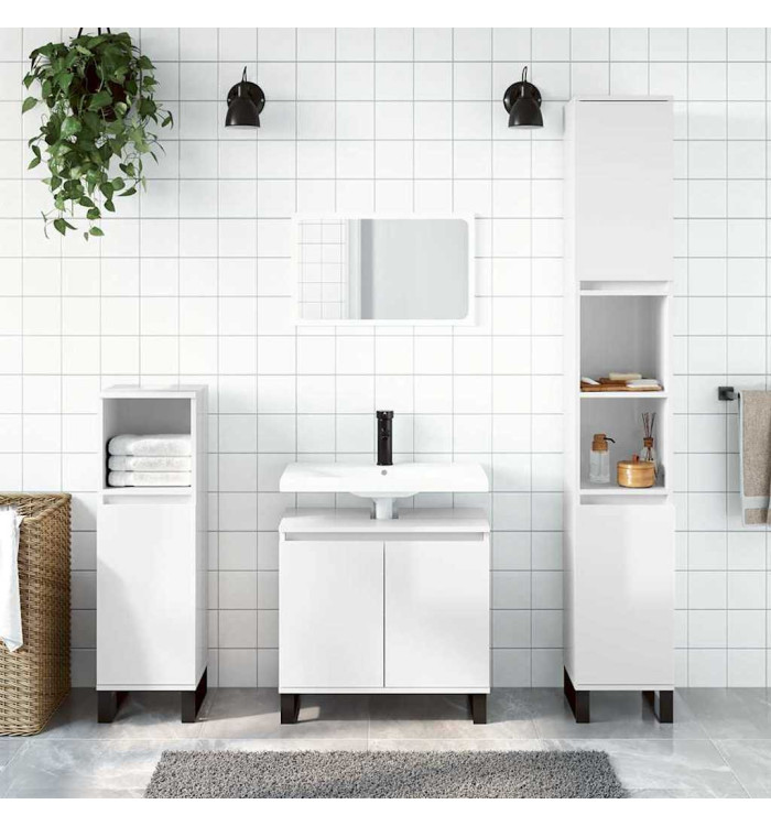 Armoire de bain blanc brillant 58x33x60 cm bois d'ingénierie | Mobilier & Déco