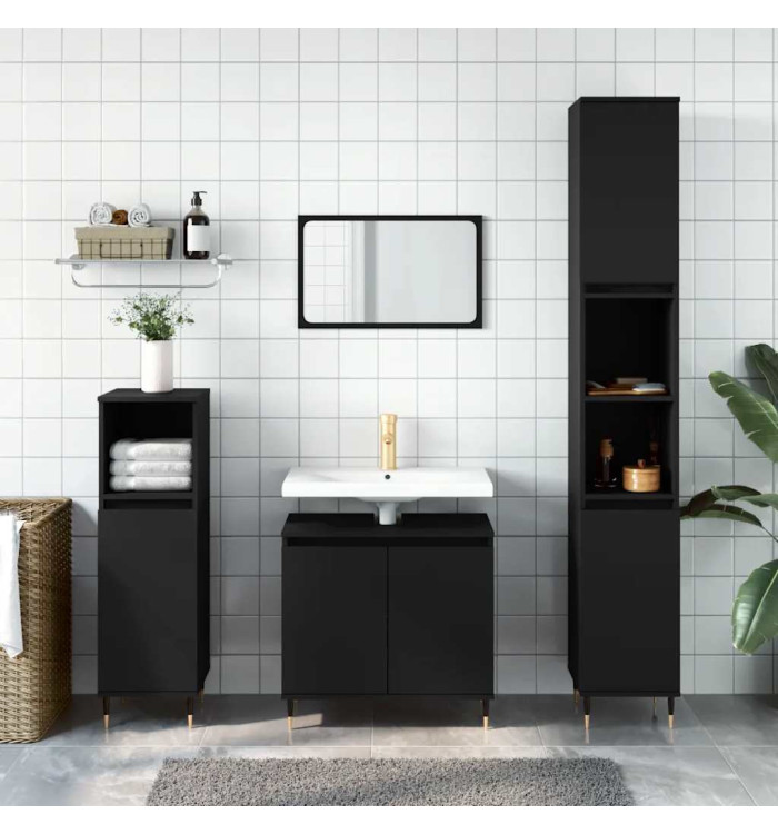Armoire de salle de bain noir 58x33x60 cm bois d'ingénierie | Mobilier & Déco