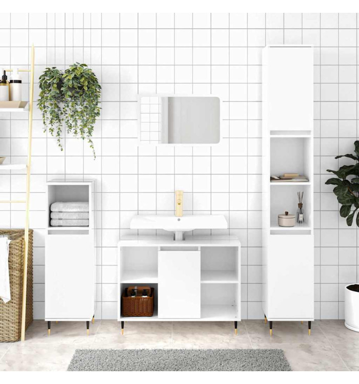 Armoire de salle de bain blanc brillant 30x30x100 cm | Mobilier & Déco