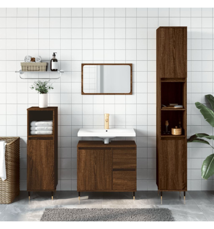 Armoire de bain chêne marron 30x30x190 cm bois d'ingénierie | Mobilier & Déco
