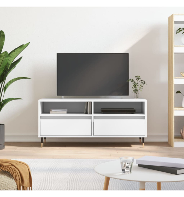 Meuble TV blanc 100x34,5x44,5 cm bois d'ingénierie | Mobilier & Déco