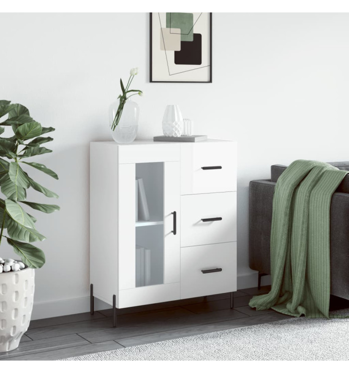 Buffet Blanc brillant 69,5x34x90 cm Bois d'ingénierie | Mobilier & Déco