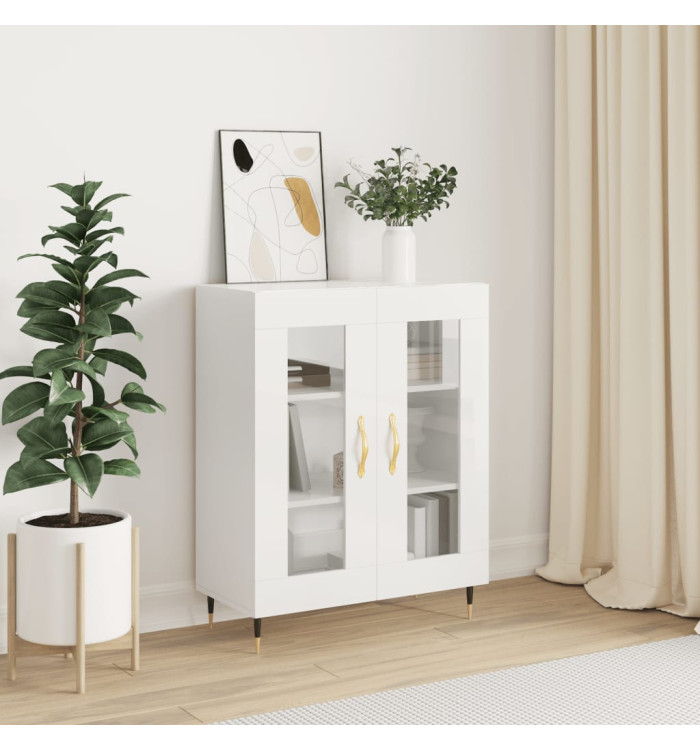 Buffet Blanc brillant 69,5x34x90 cm Bois d'ingénierie | Mobilier & Déco