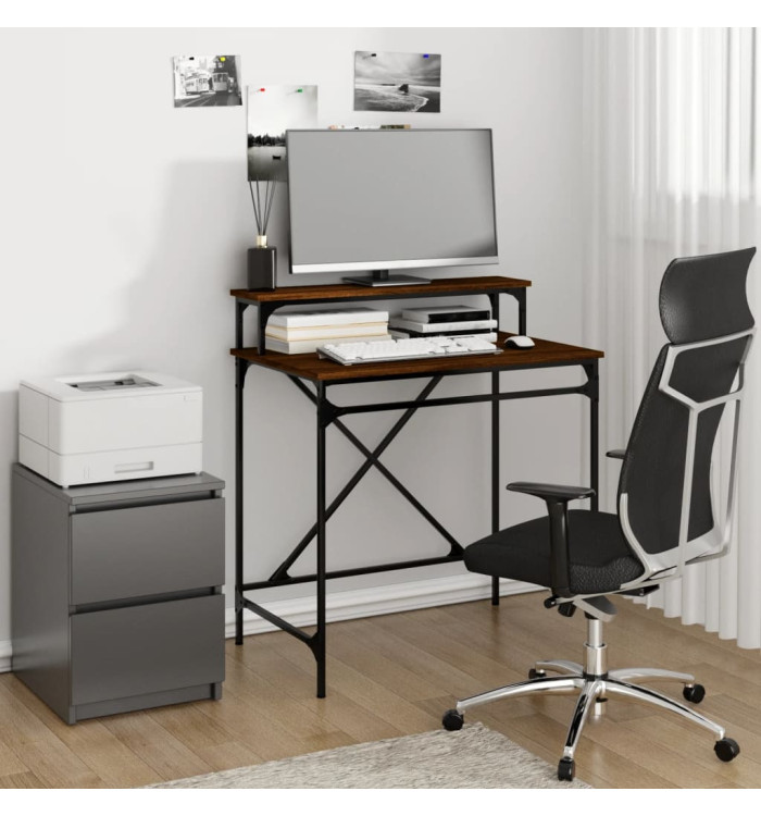 Bureau chêne marron 80x50x90 cm bois d'ingénierie et fer | Mobilier & Déco