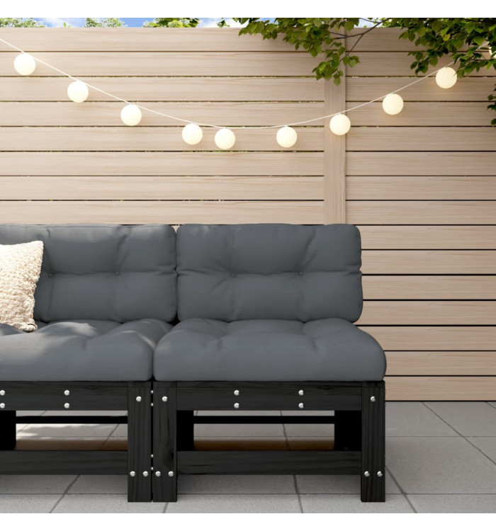 Canapé central avec coussins noir bois de pin massif | Mobilier & Déco