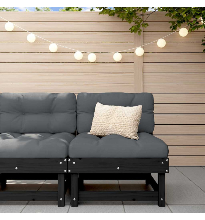 Canapé central avec coussins noir bois de pin massif | Mobilier & Déco