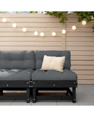 Canapé central avec coussins noir bois de pin massif | Mobilier & Déco