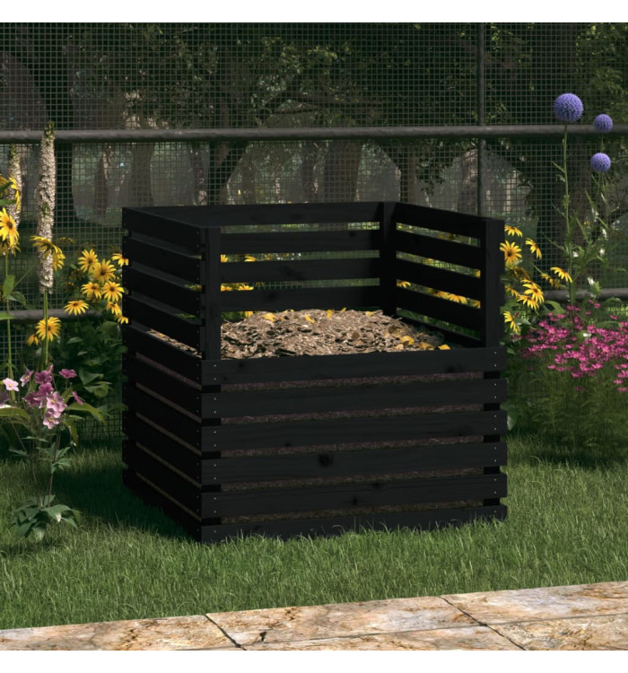 Composteur Noir 80x80x78 cm Bois massif de pin | Mobilier & Déco