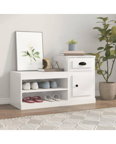 Armoire à chaussure blanc brillant 100x42x60 cm bois ingénierie | Mobilier & Déco