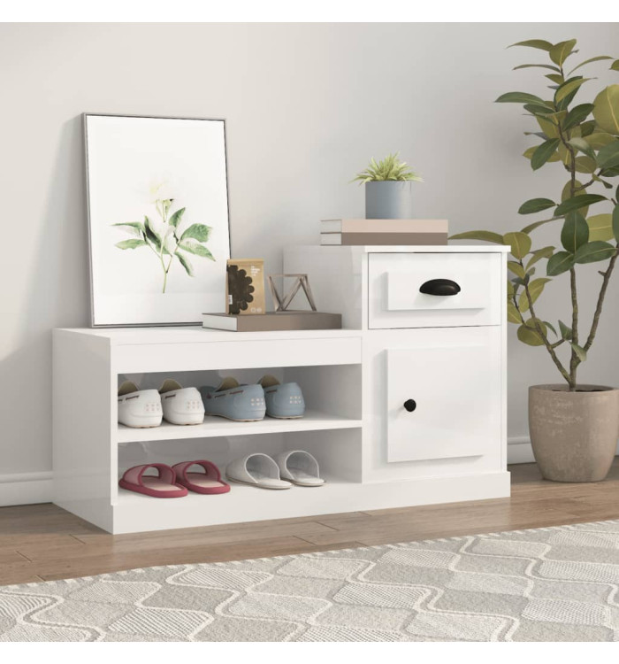 Armoire à chaussure blanc brillant 100x42x60 cm bois ingénierie | Mobilier & Déco