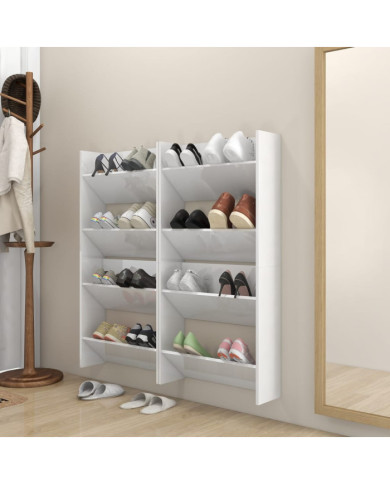 Armoires à chaussures murales 4 pcs blanc brillant 60x18x60 cm | Mobilier & Déco