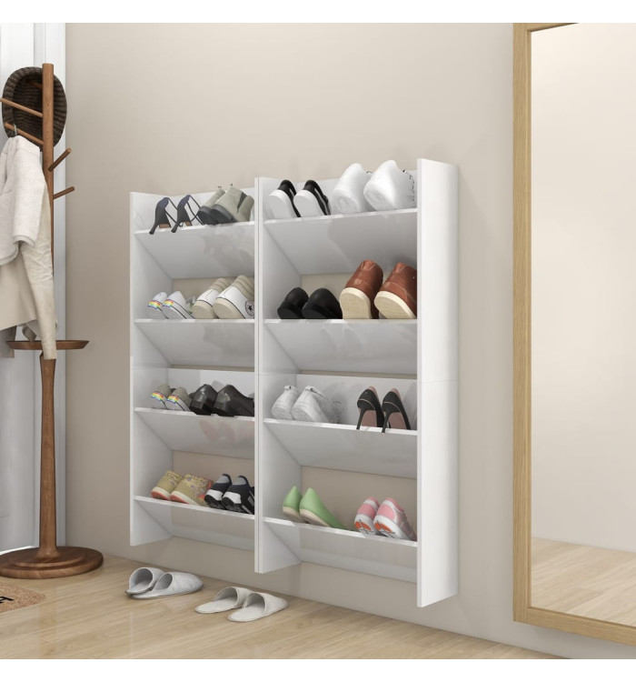 Armoires à chaussures murales 4 pcs blanc brillant 60x18x60 cm | Mobilier & Déco