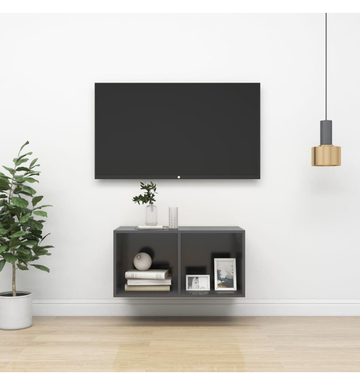 Meuble TV mural Gris 37x37x72 cm Bois d’ingénierie | Mobilier & Déco