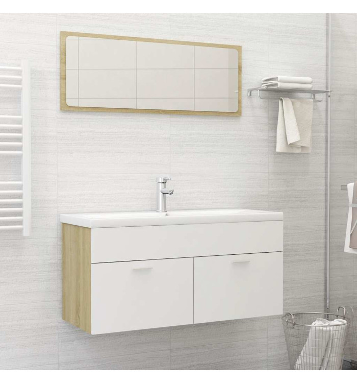 Ensemble de meubles de salle de bain 2pcs blanc et chêne sonoma | Mobilier & Déco