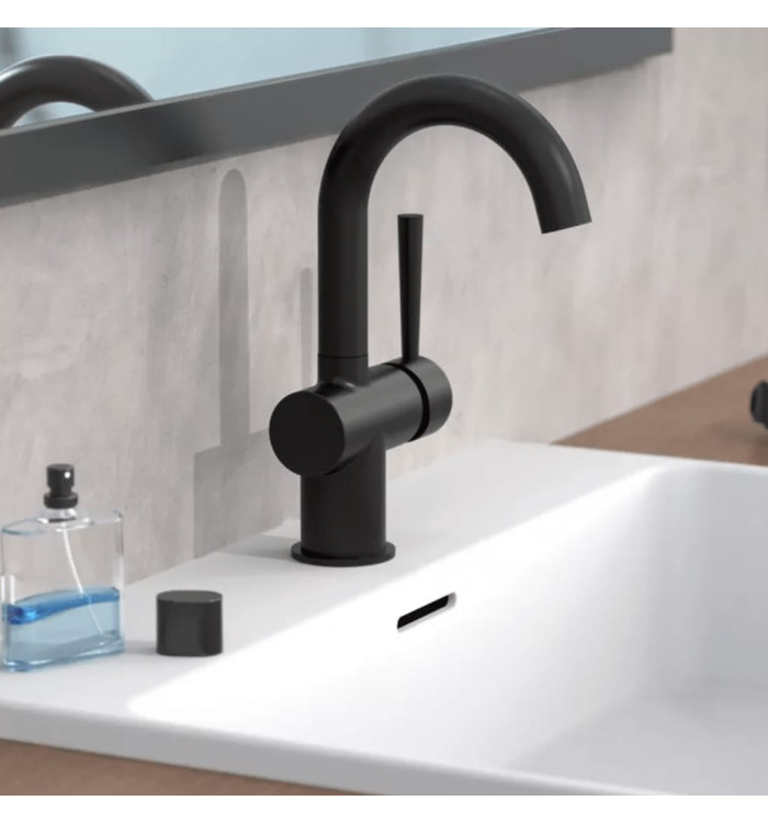 SCHÜTTE Mitigeur de lavabo CORNWALL avec poignée latérale noir mat | Mobilier & Déco