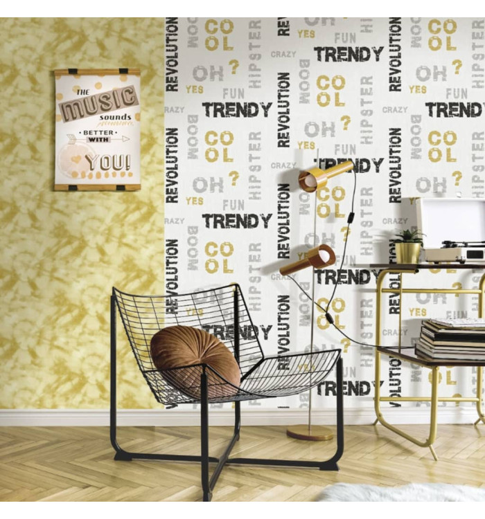 Noordwand Papier peint Friends et Coffee Words and Letters Gris et noir | Mobilier & Déco