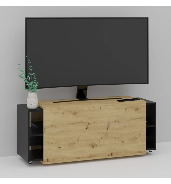 FMD Meuble TV 194,5x39,9x49,2 cm Chêne artisanal et noir | Mobilier & Déco