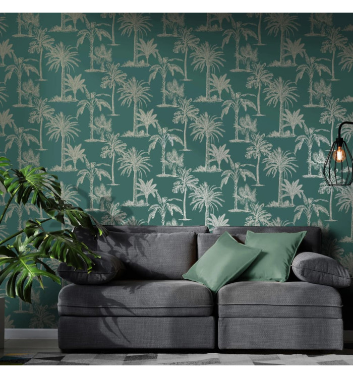 DUTCH WALLCOVERINGS Papier peint Arbres Bleu sarcelle et argenté | Mobilier & Déco