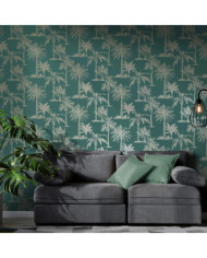DUTCH WALLCOVERINGS Papier peint Arbres Bleu sarcelle et argenté | Mobilier & Déco