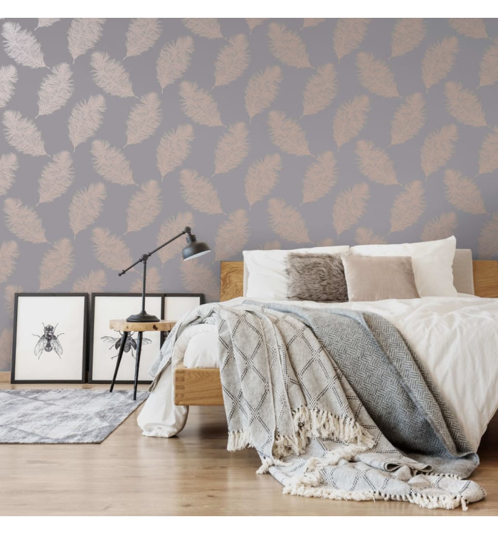 DUTCH WALLCOVERINGS Papier peint Fawning Feather Gris et doré rose | Mobilier & Déco