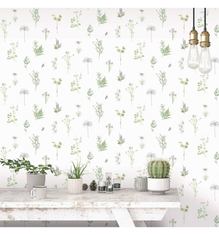 Noordwand Papier peint Evergreen Herbs and Flowers blanc | Mobilier & Déco