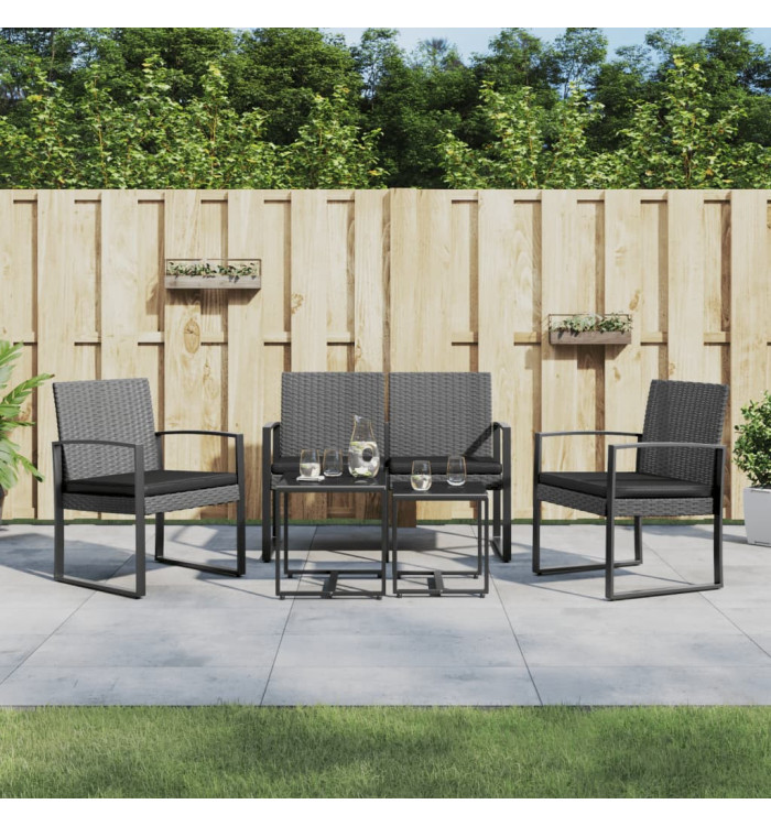 Ensemble à manger de jardin coussins 5 pcs gris foncé rotin PP | Mobilier & Déco