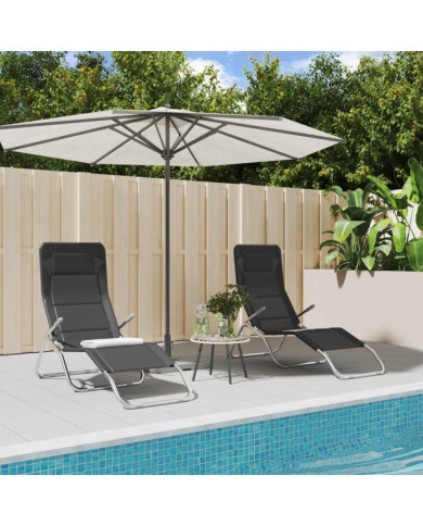 Chaises longues pliables lot de 2 noir textilène et acier | Mobilier & Déco